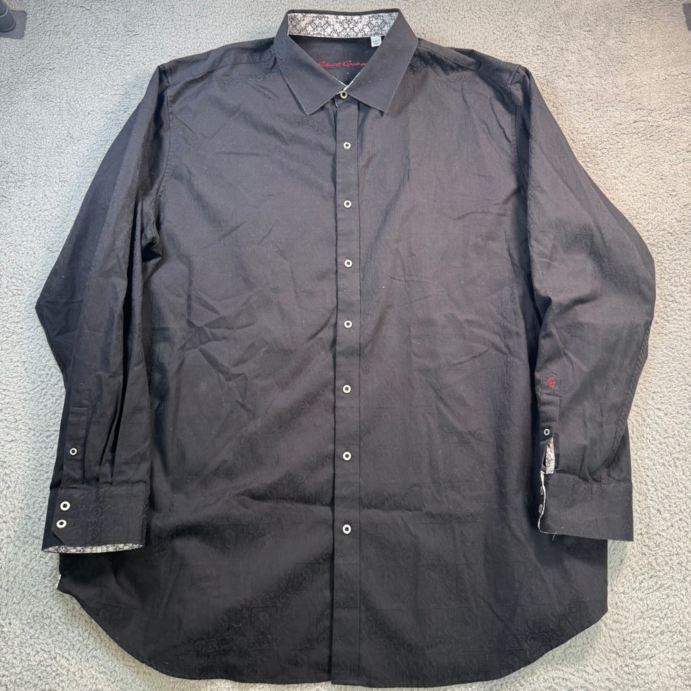 Robert Graham Mens 3XLT Black Paisley Jacquard Button Front Shirt Long Sleeve